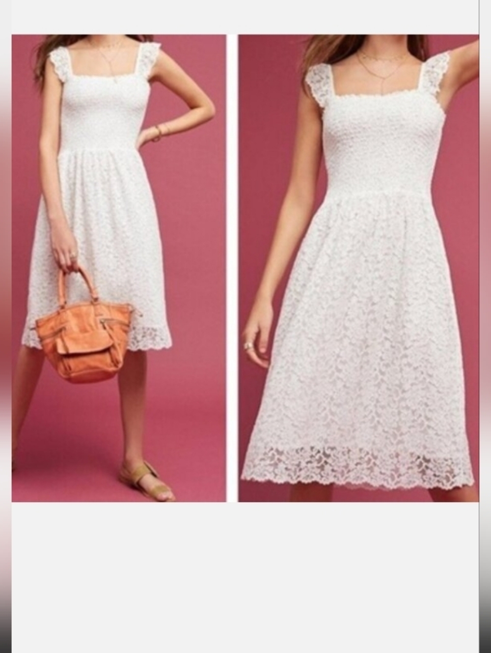 NWT Anthropologie Maeve Anastasi Smocked Lace Dress White Size Medium